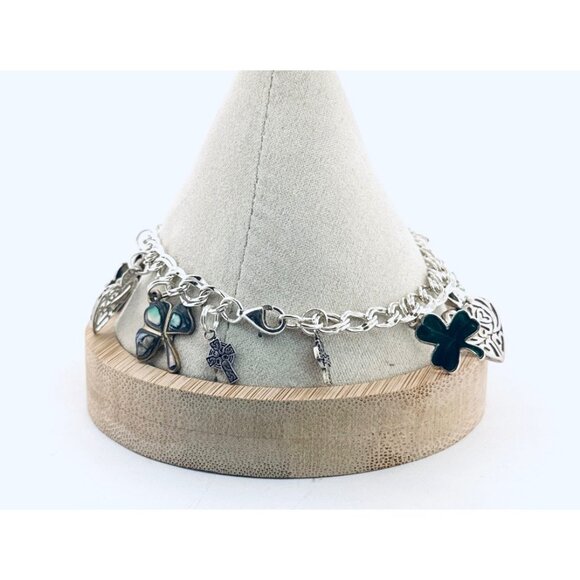 Estate Lucky Charm Bracelet 8.25” 925 Sterling Silver Irish Heart Clover Charms - Picture 4 of 8